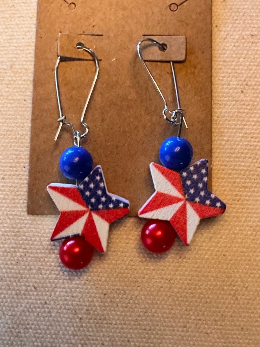 Handcrafted Patriotic Fourth of July Earrings Red White and Blue Dangle